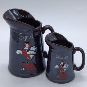 Red Ware Rooster Syrup & Butter Pancake Set